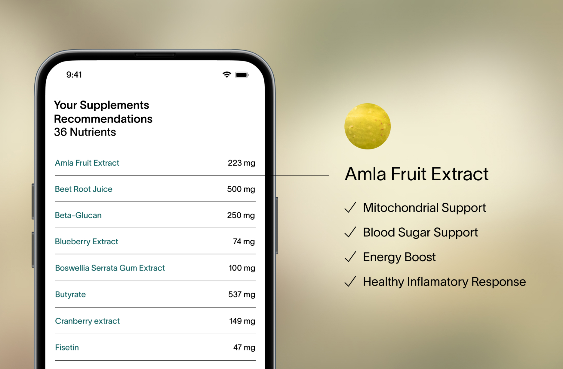 Viome - Supplements ingredients - screen shot